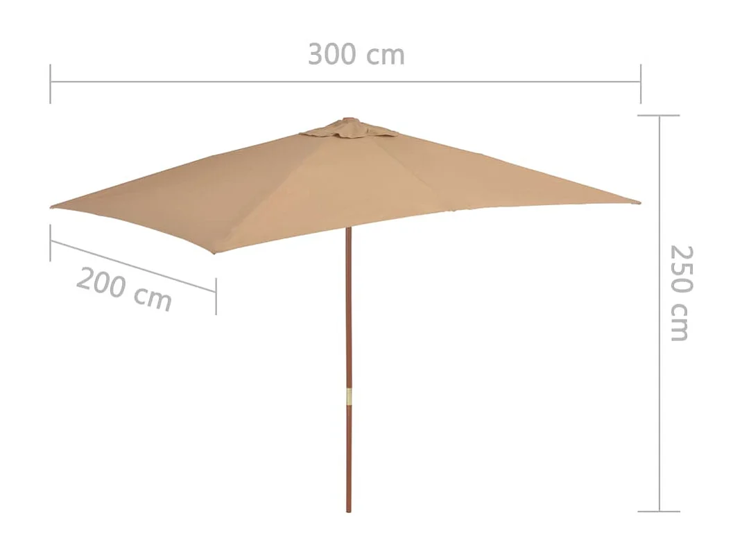 Buitenparasol met houten paal 200 x 300 cm Taupe