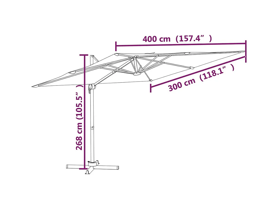 Offsetparasol met aluminium paal Bordeaux 400x300 cm