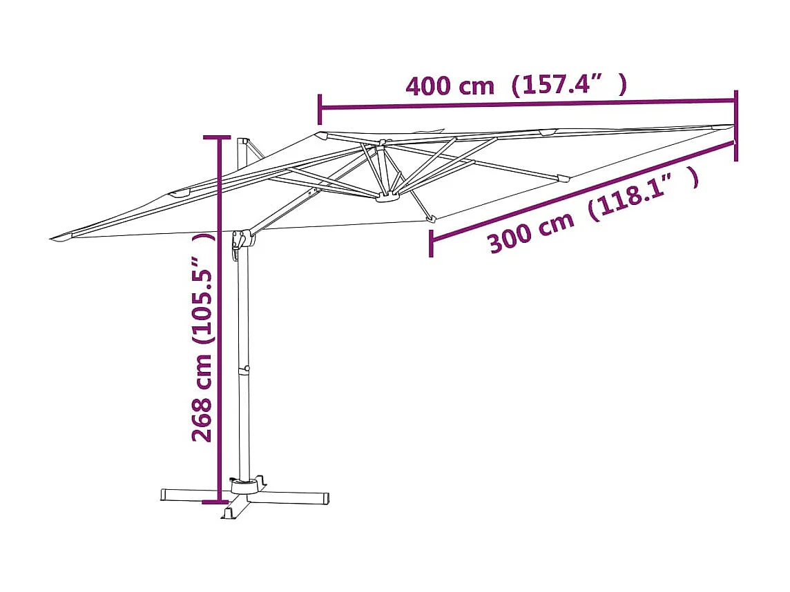 Offsetparasol met aluminium paal Bordeaux 400x300 cm