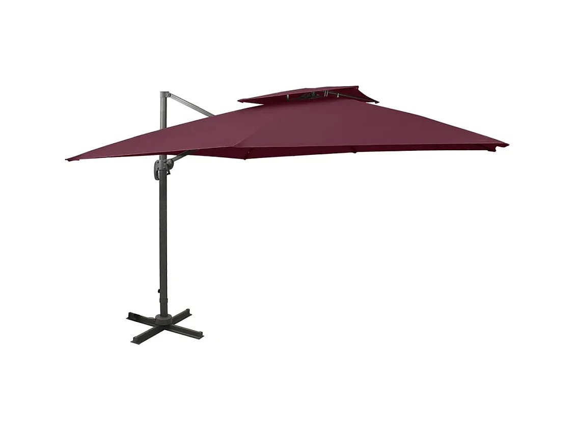 Parasol déporté avec double toit 300x300 cm rouge bordeaux