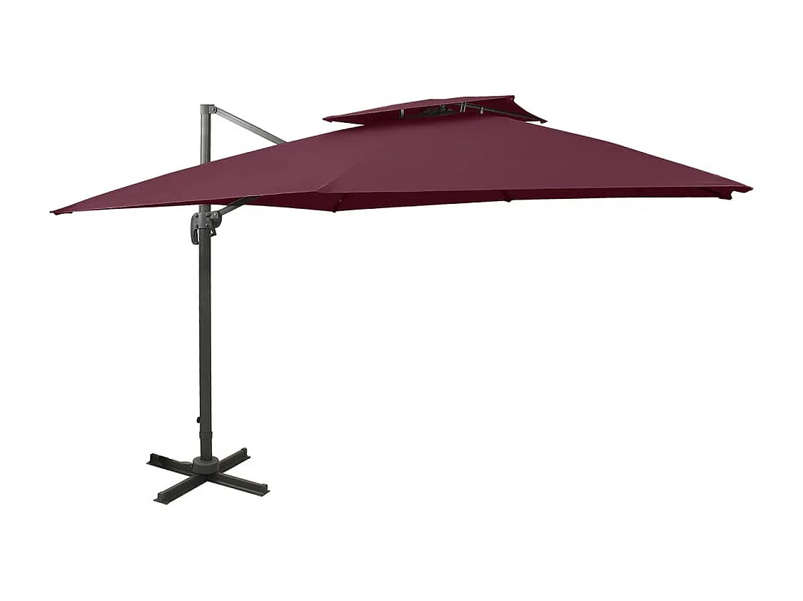 Parasol déporté avec double toit 300x300 cm rouge bordeaux