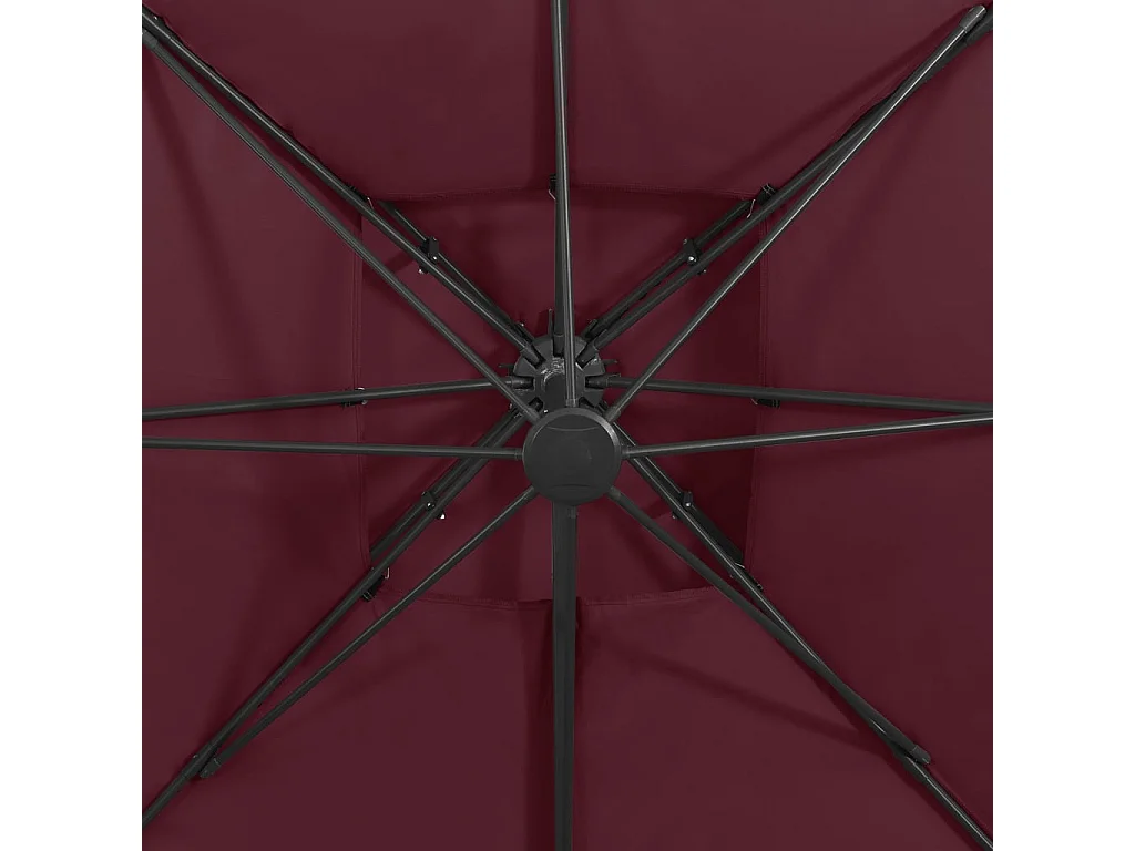 Parasol déporté avec double toit 300x300 cm rouge bordeaux