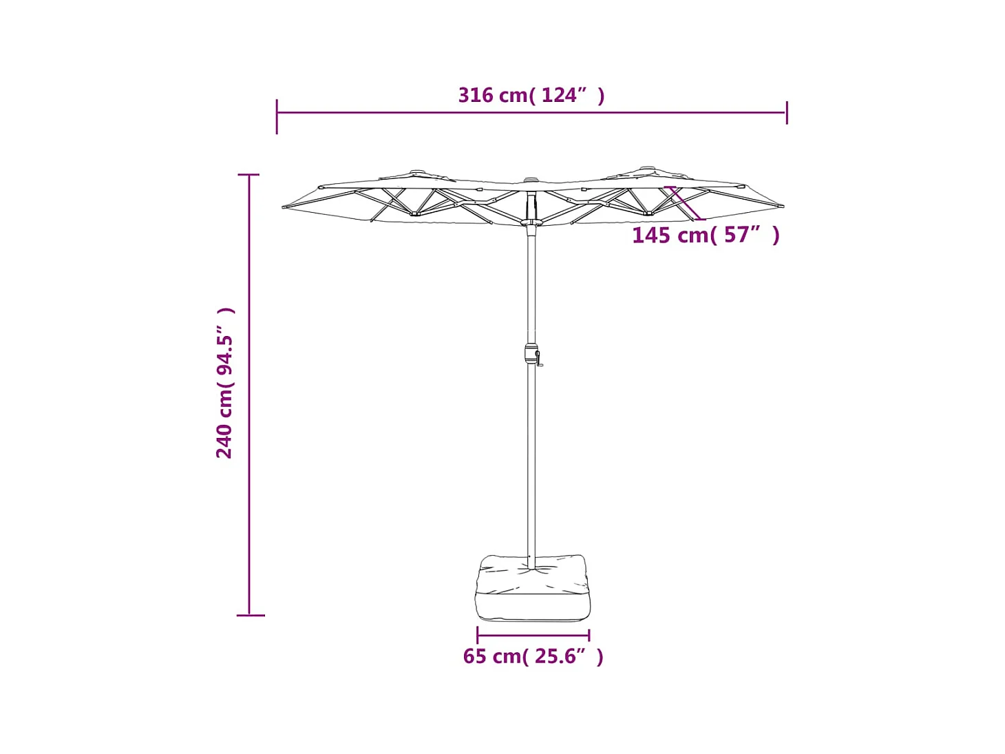 Parasol à double tête bleu azuré 316x240 cm