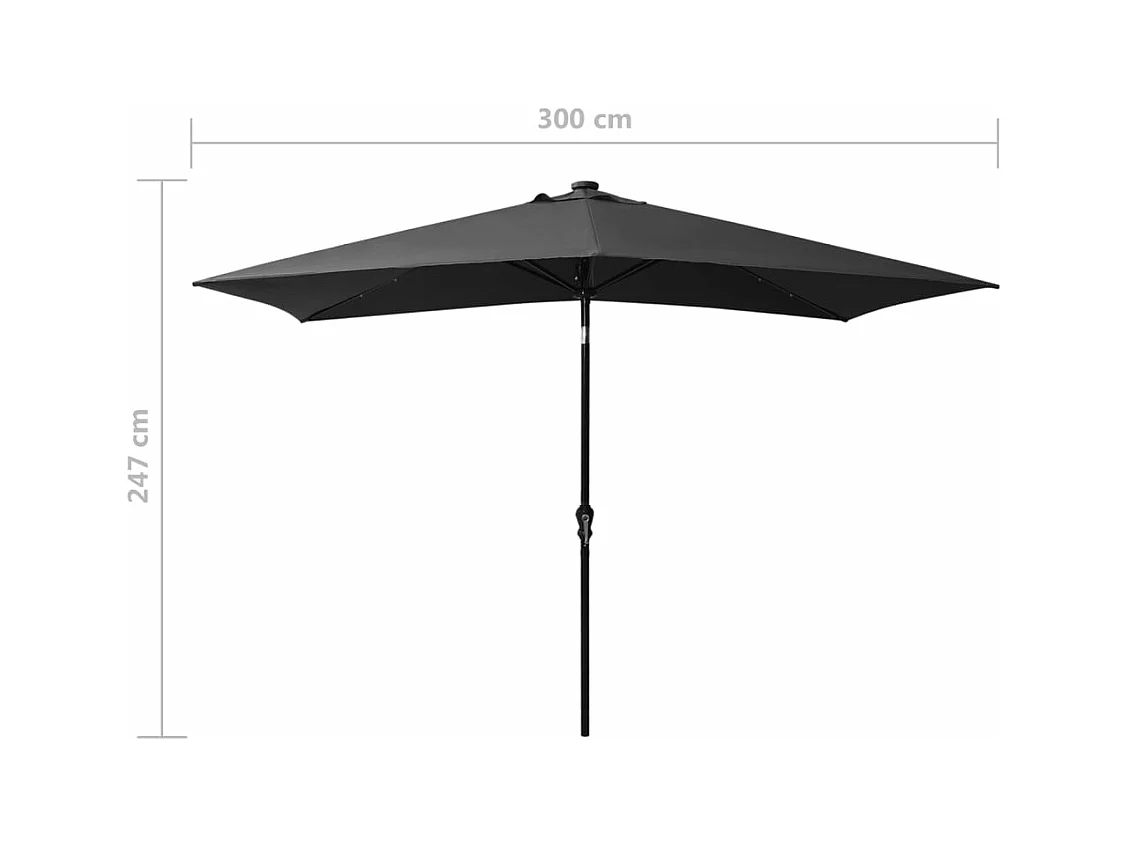 Sombrilla con LED y poste de acero Antracita 2x3 m