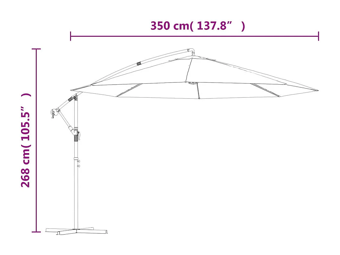Parasol en porte-à-faux avec poteau en aluminium 350 cm Taupe