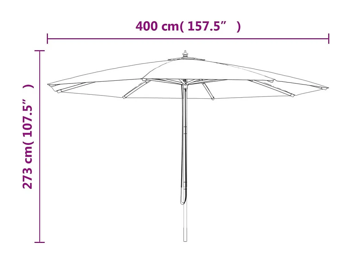 Parasol de jardin avec mât en bois sable 400x273 cm