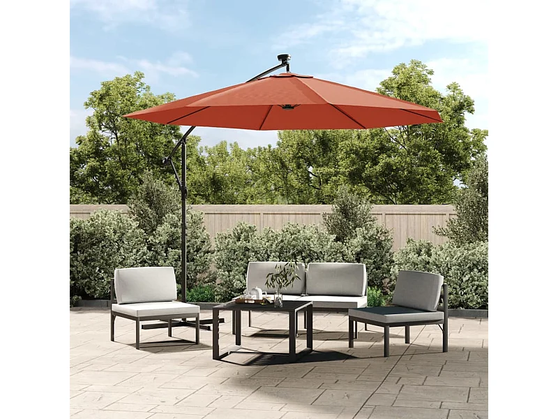 Offset LED-parasol en stalen paal Terracotta