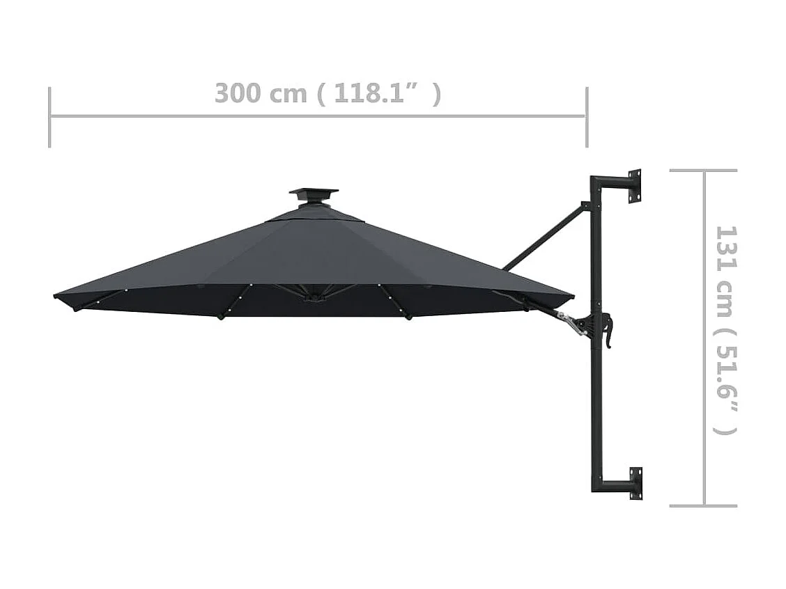 Wandschirm mit Metallstange und LED 300 cm Anthrazit