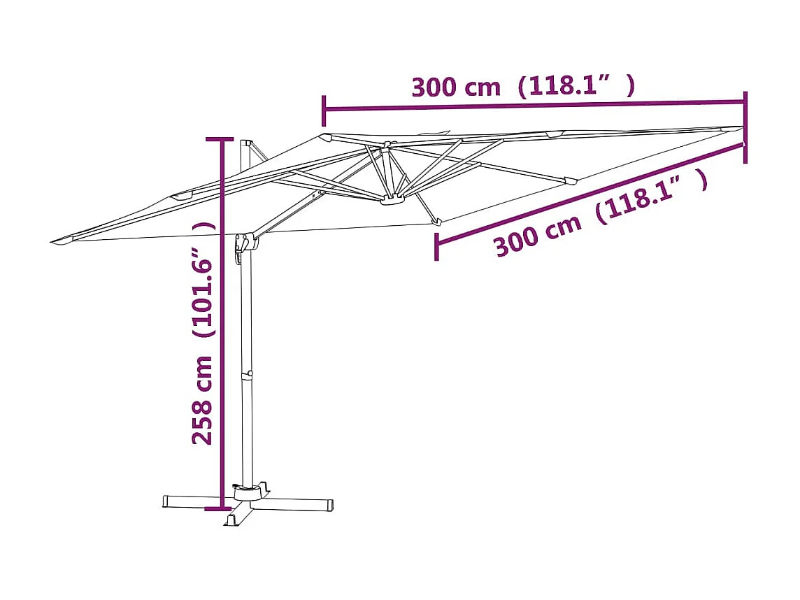 Parasol déporté avec mât en aluminium Terre cuite 300x300 cm
