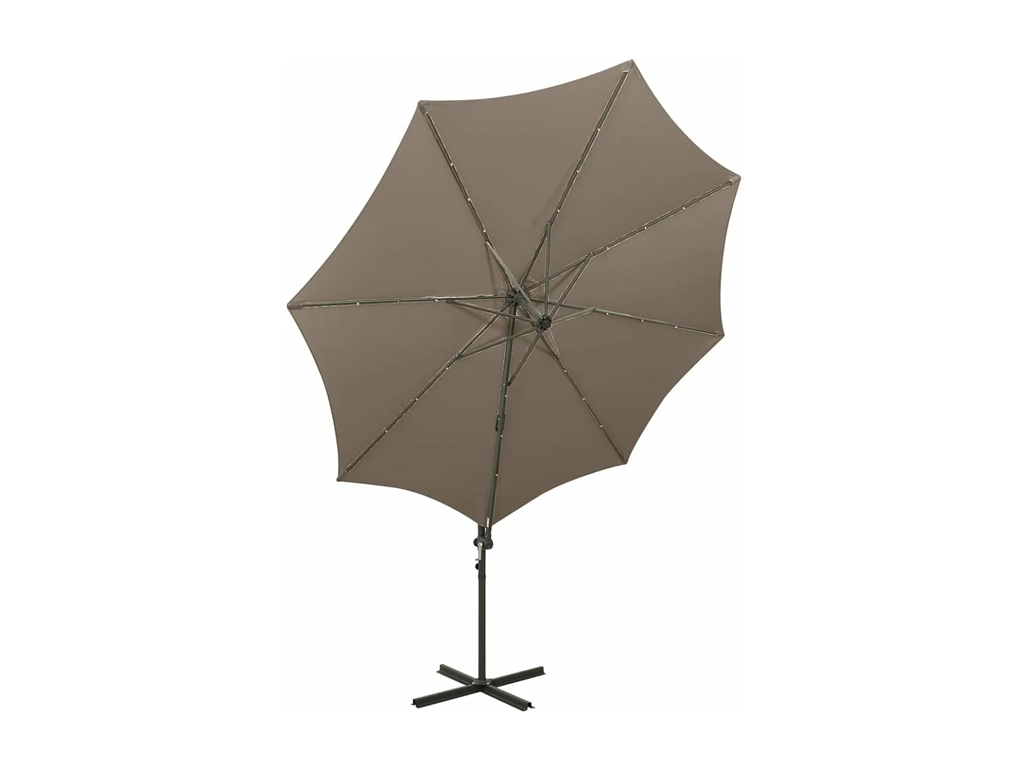 Guarda-sol deslocado com poste e luzes LED Taupe 300 cm