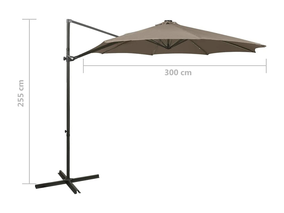 Parasol déporté avec mât et lumières LED Taupe 300 cm