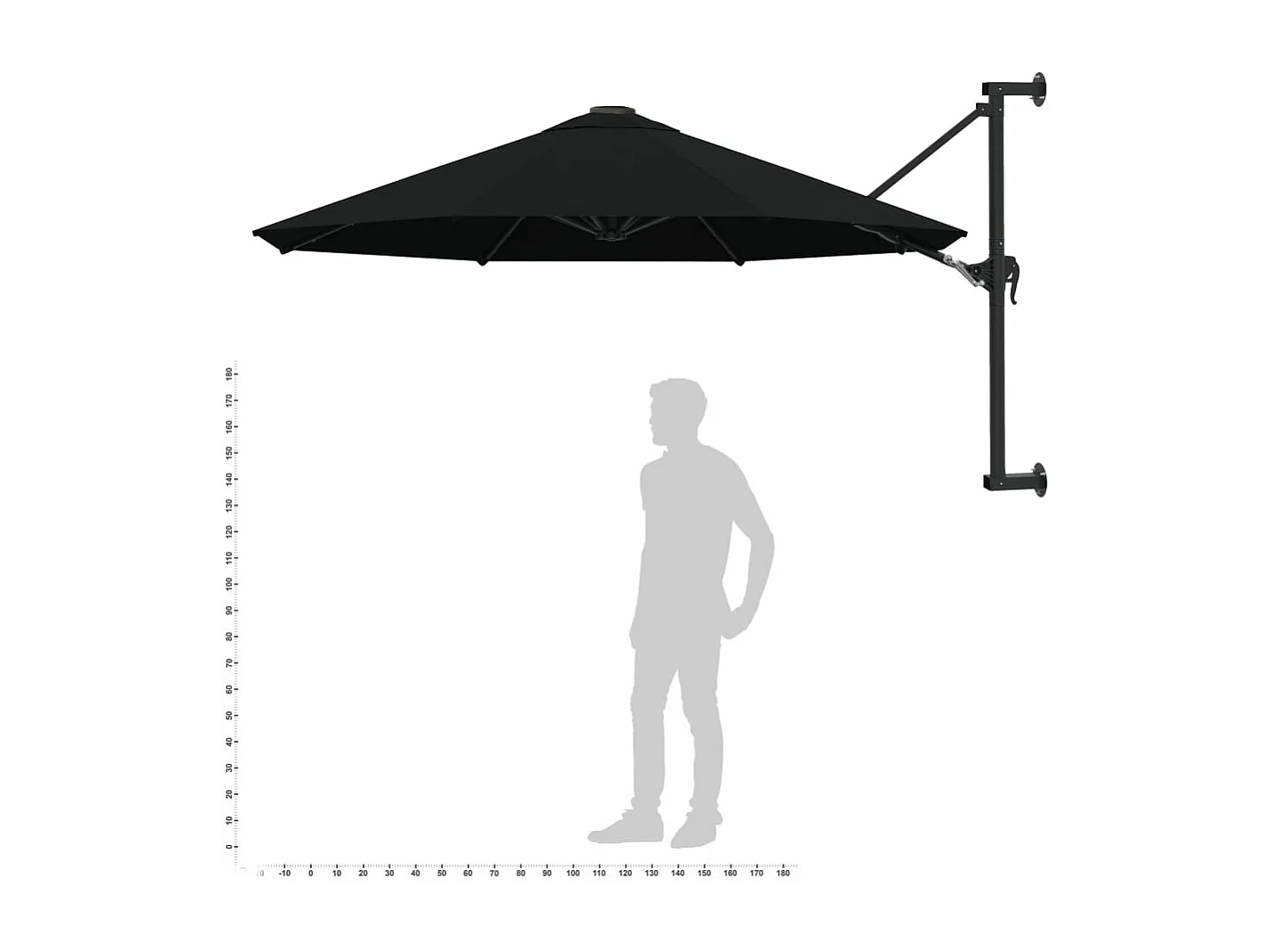 Ombrellone da parete con palo in metallo 300 cm Nero