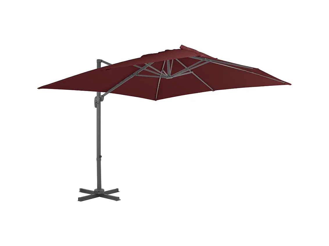 Parasol déporté avec mât en aluminium bordeaux 400x300 cm