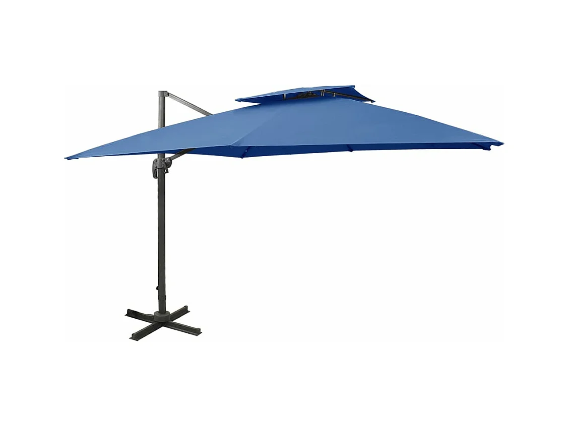 Parasol déporté avec double toit 300x300 cm bleu azur