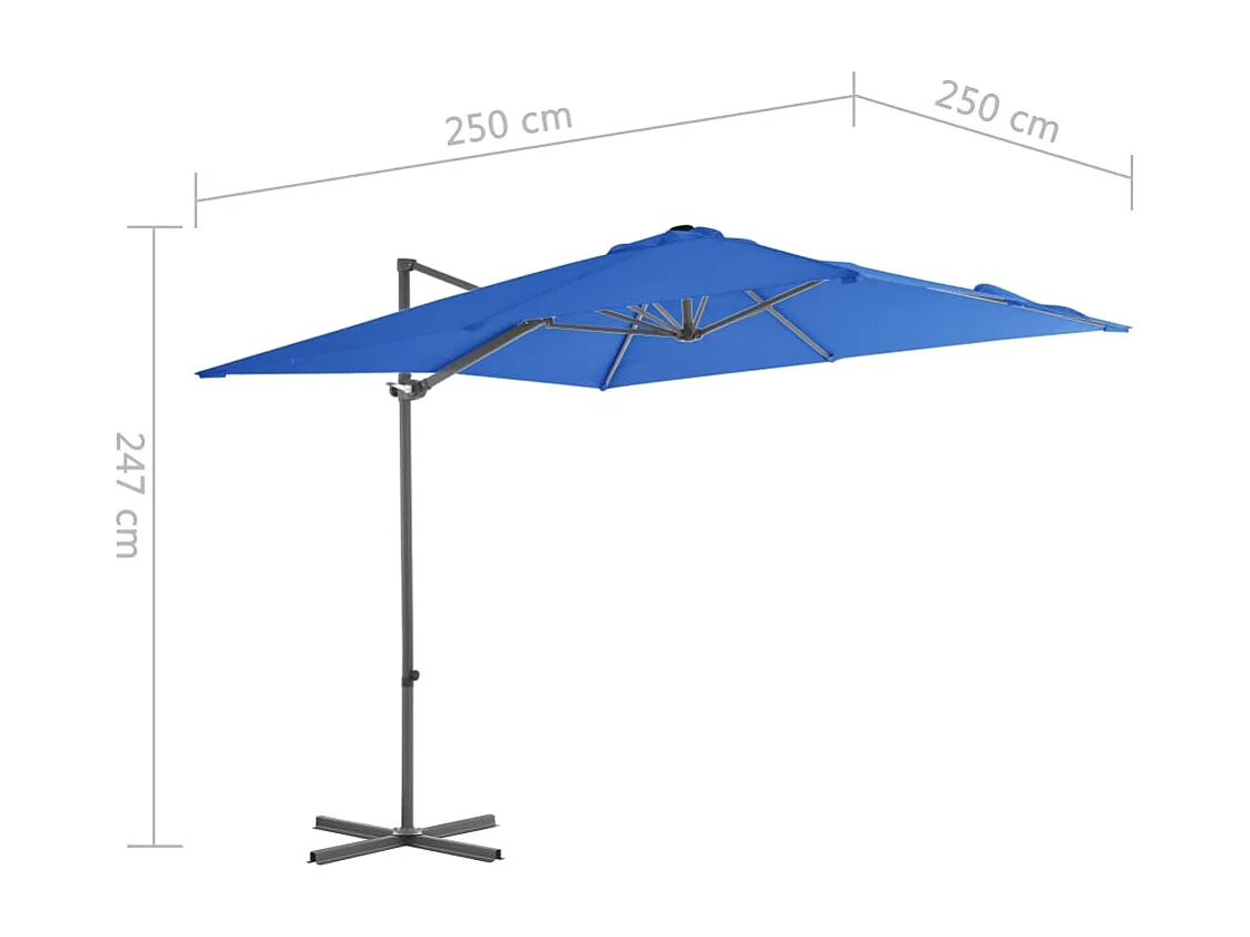 Parasol déporté avec mât en acier Bleu azuré 250x250 cm