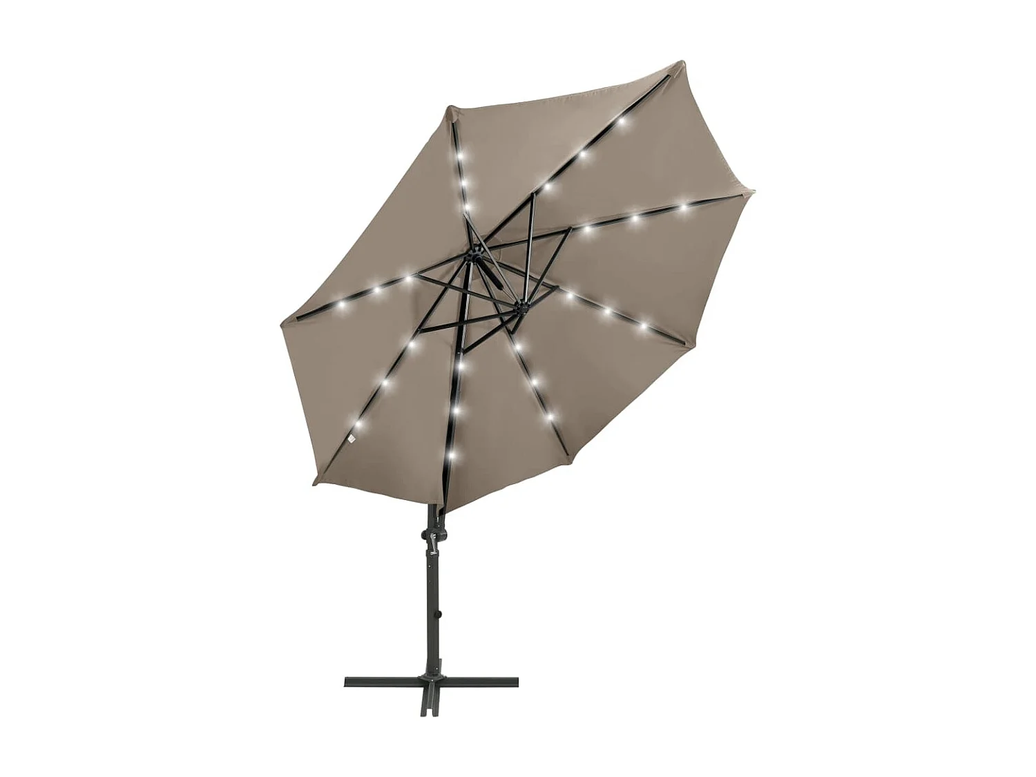Parasol déporté avec mât et lumières LED Taupe 300 cm