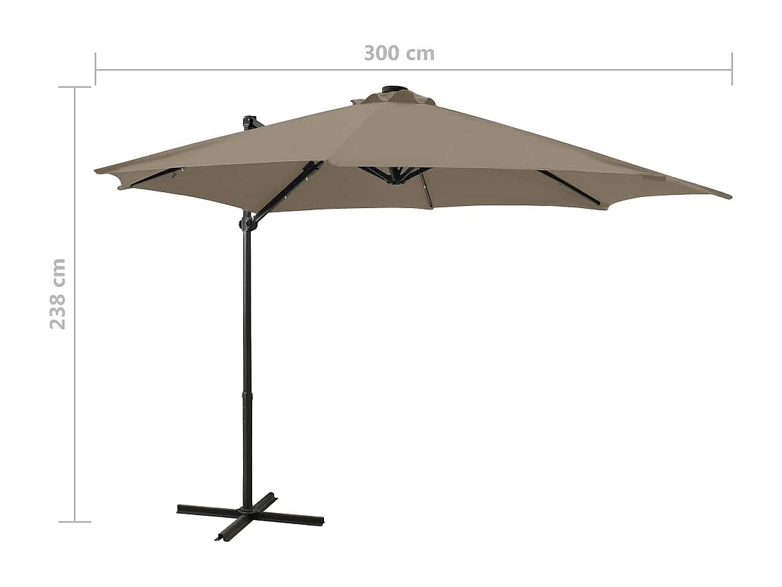 Parasol déporté avec mât et lumières LED Taupe 300 cm