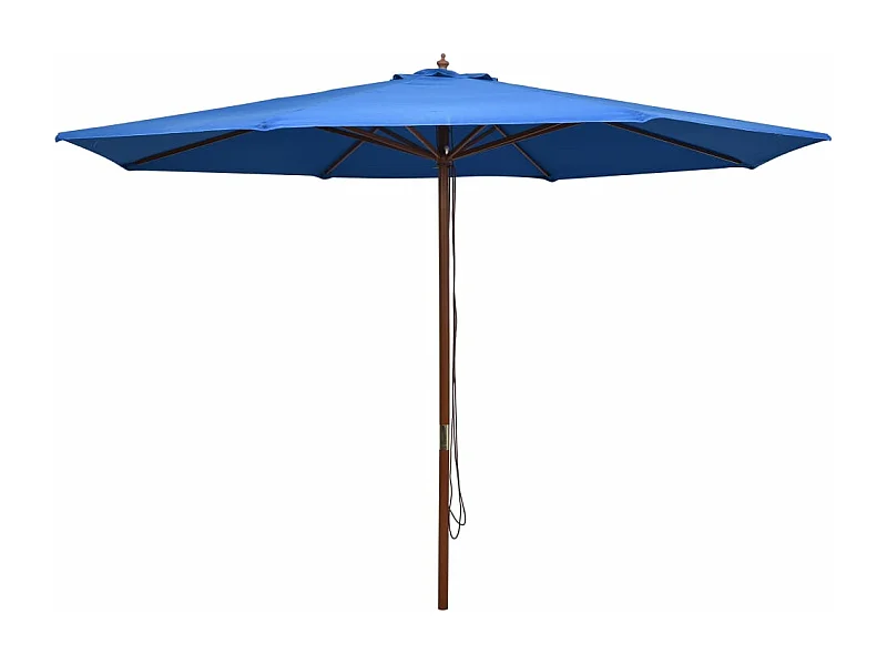 Parasol d'extérieur avec mât en bois 350 cm Bleu