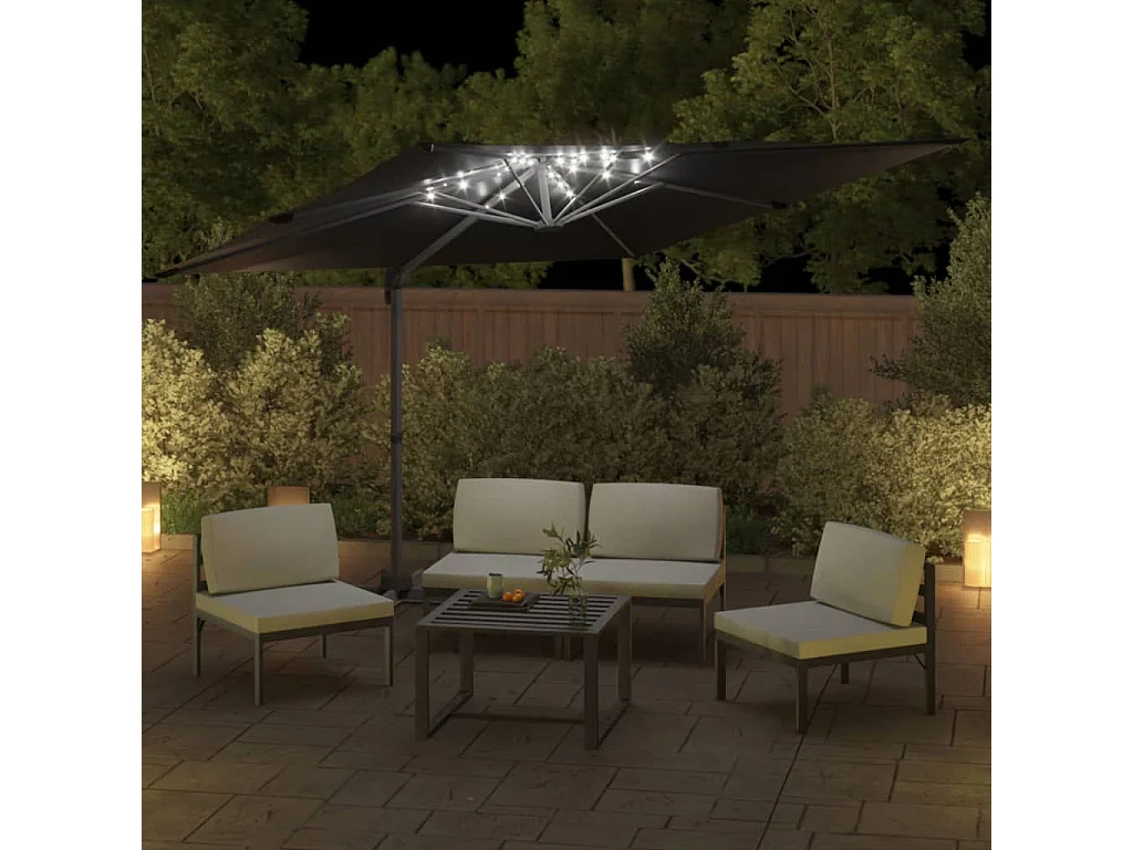 Zwarte LED zweefparasol 400x300 cm