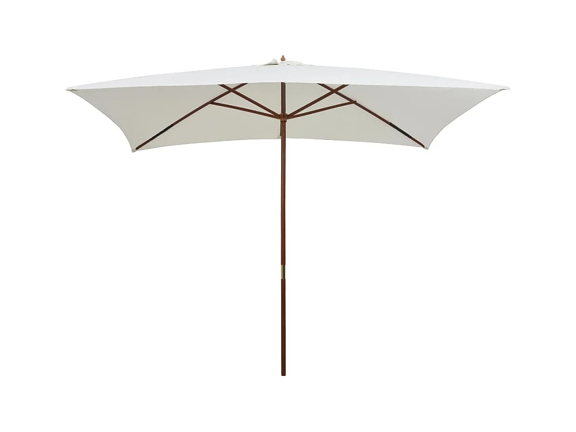 Parasol avec poteau en bois 200 x 300 cm Blanc crème