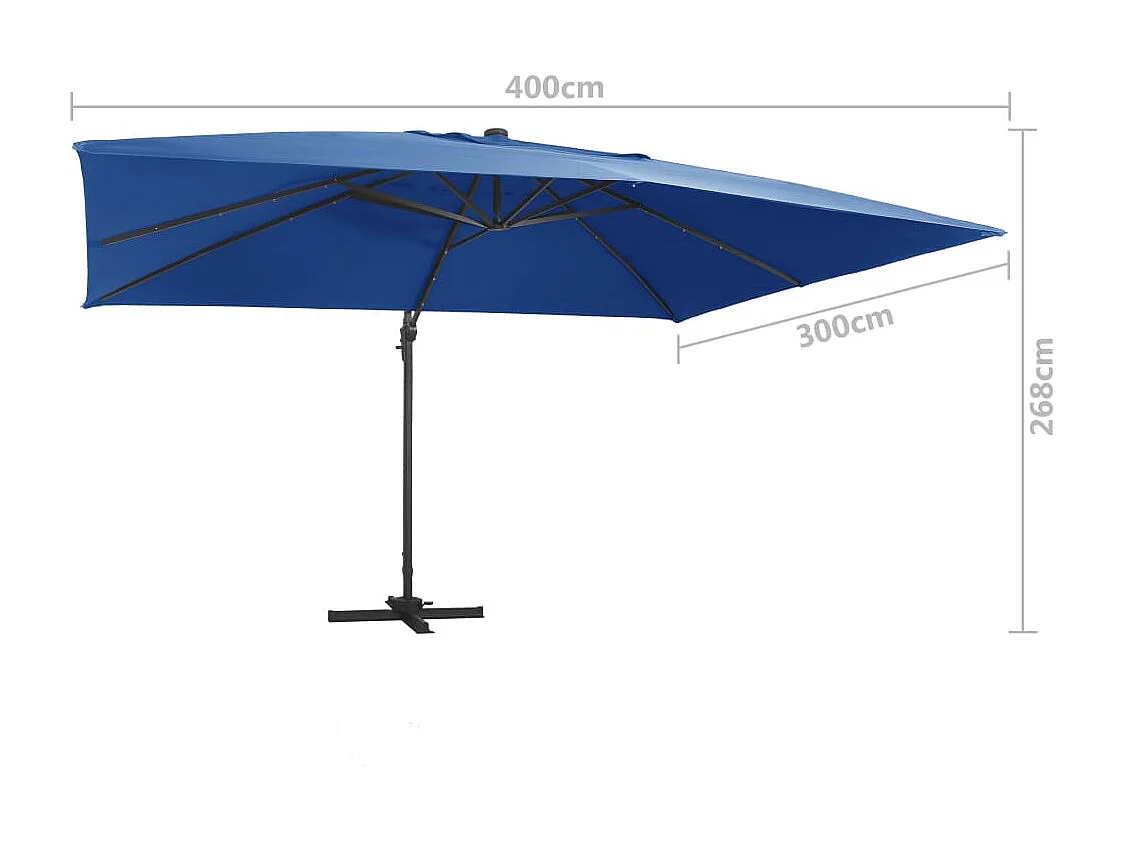 Parasol déporté avec lumières LED Aluminium 400x300cm Bleu azur