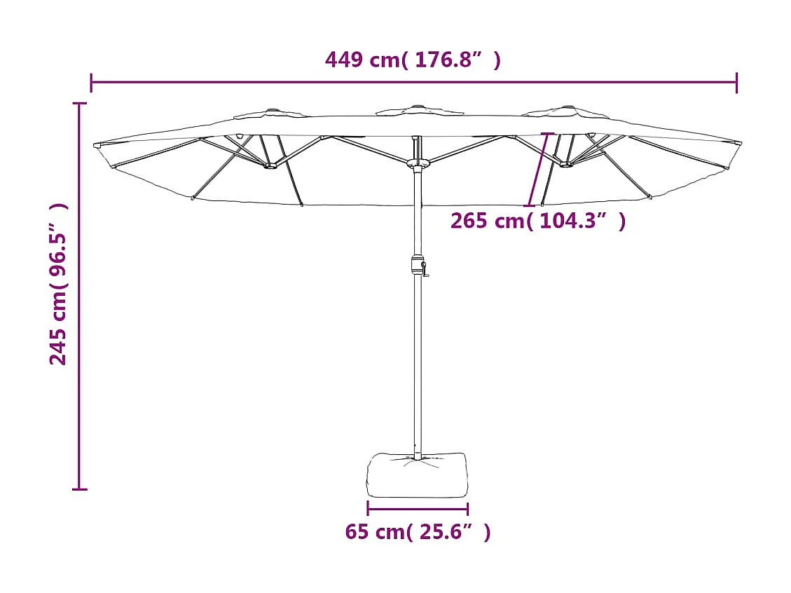Parasol à double tête rouge bordeaux 449x245 cm
