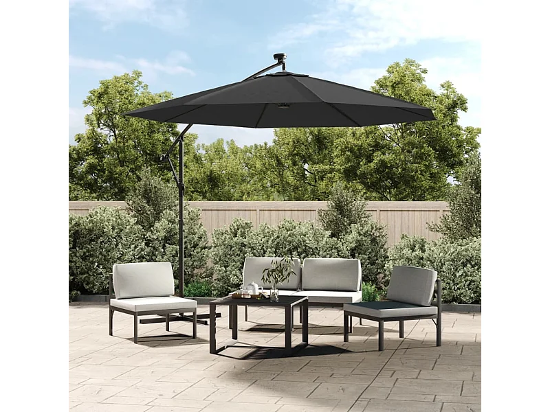 Parasol en porte-à-faux LED et mât en acier 300cm Anthracite