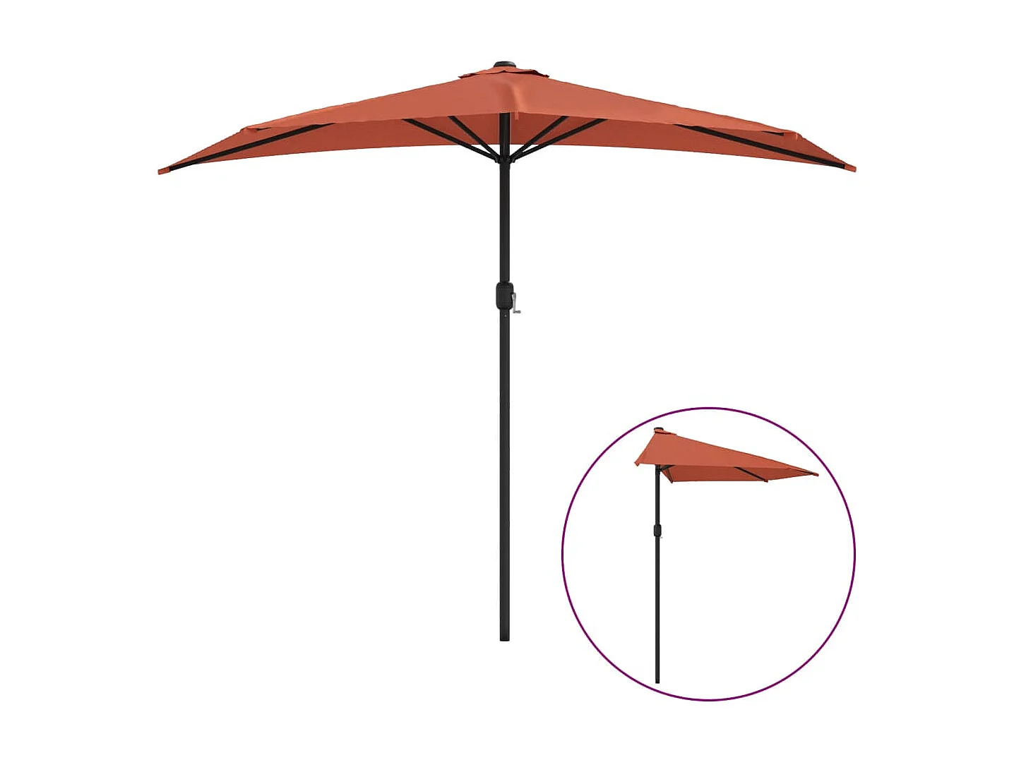 Parasol de balcon et mât en aluminium Terre cuite 270x144x222cm