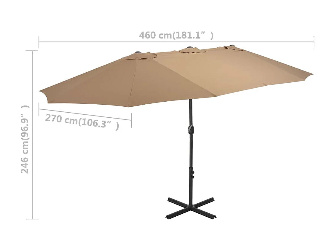 Guarda-sol exterior e poste de alumínio 460 x 270 cm Taupe