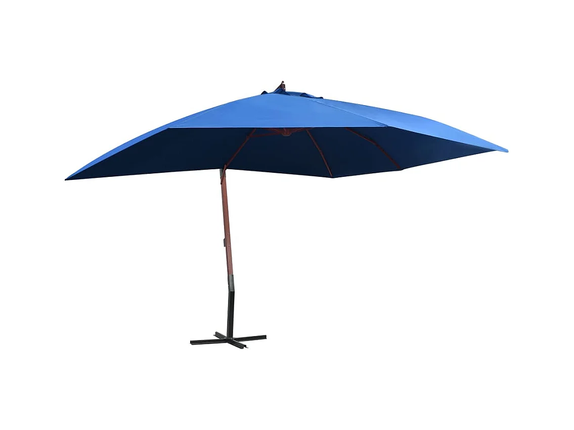 Parasol suspendu avec mât en bois 400x300 cm Bleu