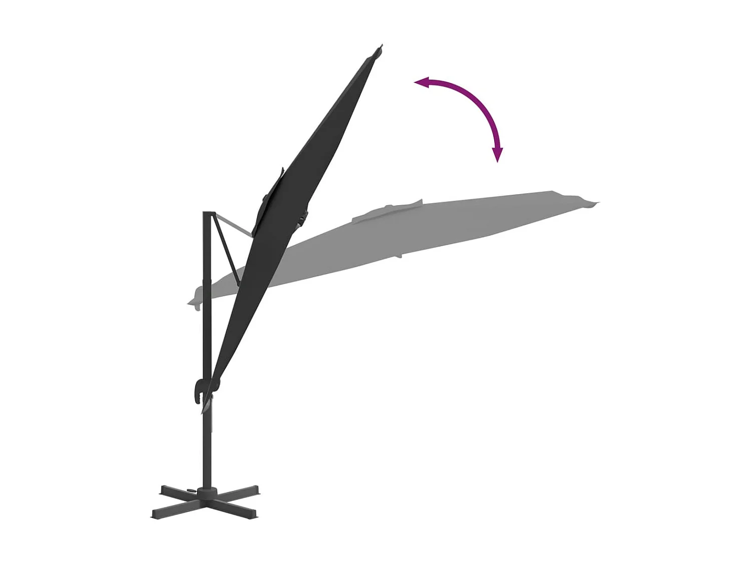 Guarda-sol deslocado com haste de alumínio preto 400x300 cm