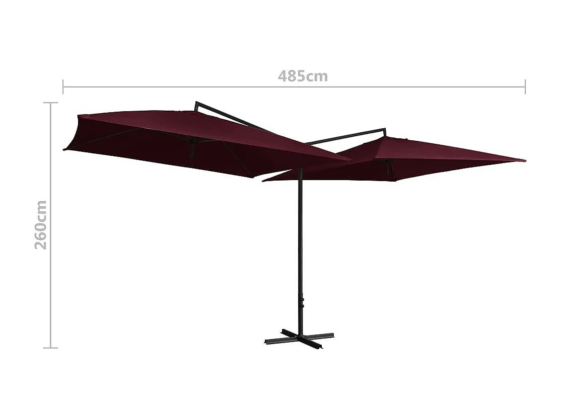 Parasol double avec mât en acier 250 x 250 cm Rouge bordeaux