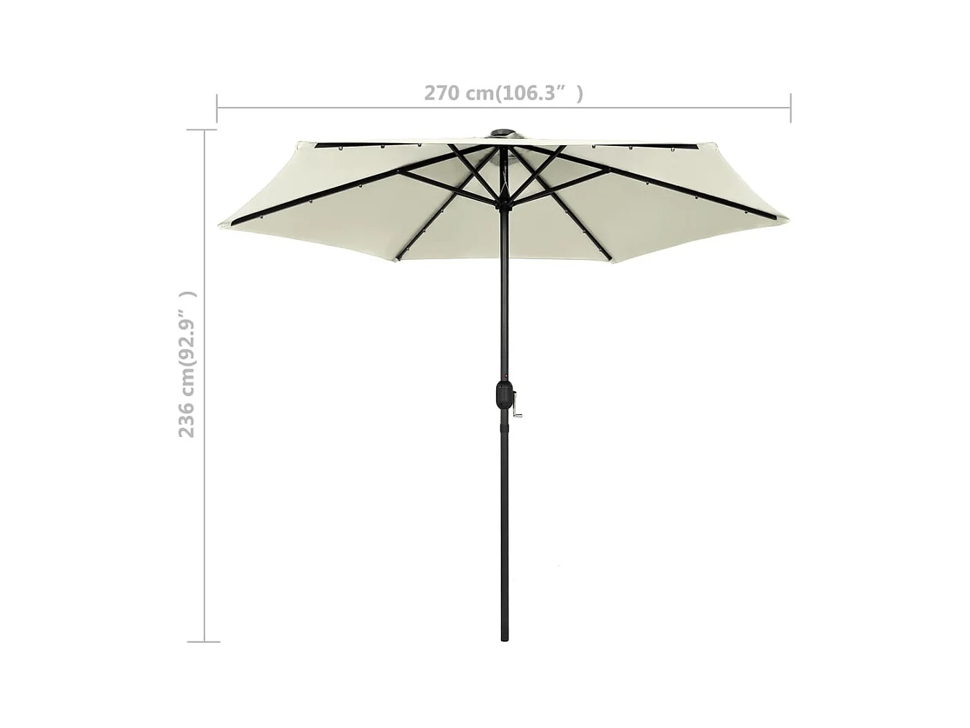 Parasol avec LED et mât en aluminium 270 cm Blanc sable
