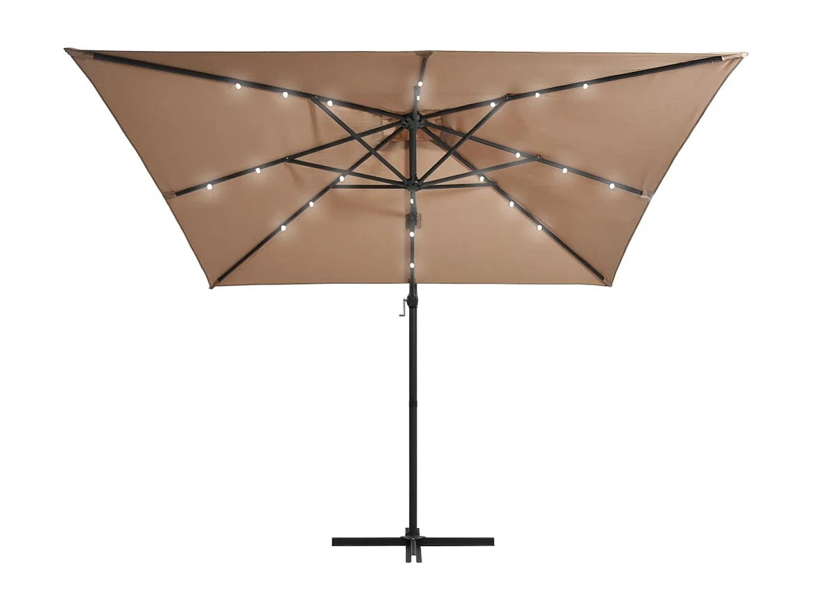 Parasol déporté avec LED et mât en acier 250x250 cm Taupe