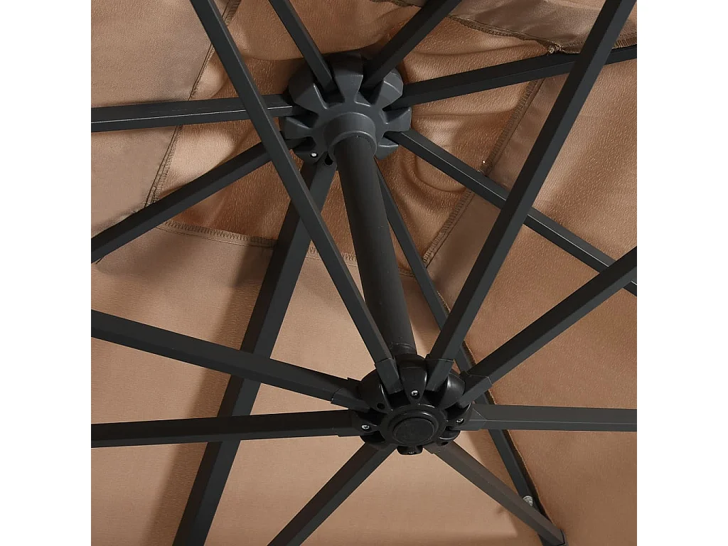 Parasol déporté avec LED et mât en acier 250x250 cm Taupe