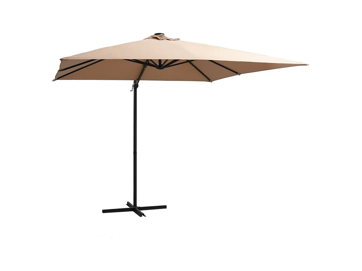 Parasol déporté avec LED et mât en acier 250x250 cm Taupe