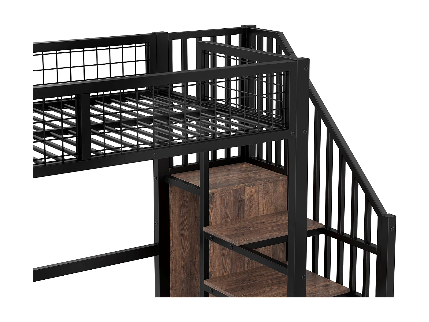 Hoogslaper 90x200 cm - ijzeren frame - met bureau en planken - Zwart