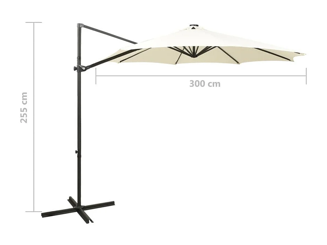 Guarda-sol deslocado com poste e luzes LED Areia 300 cm