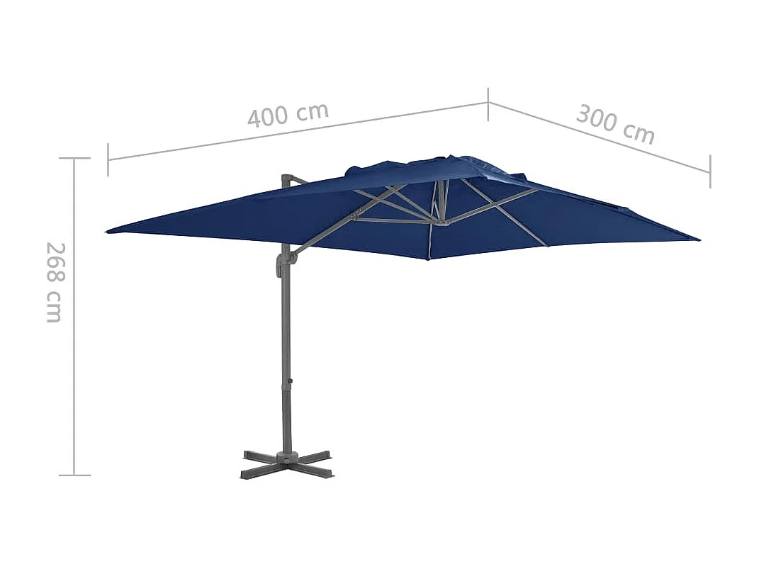 Offset parasol met aluminium paal 4x3 cm azuurblauw