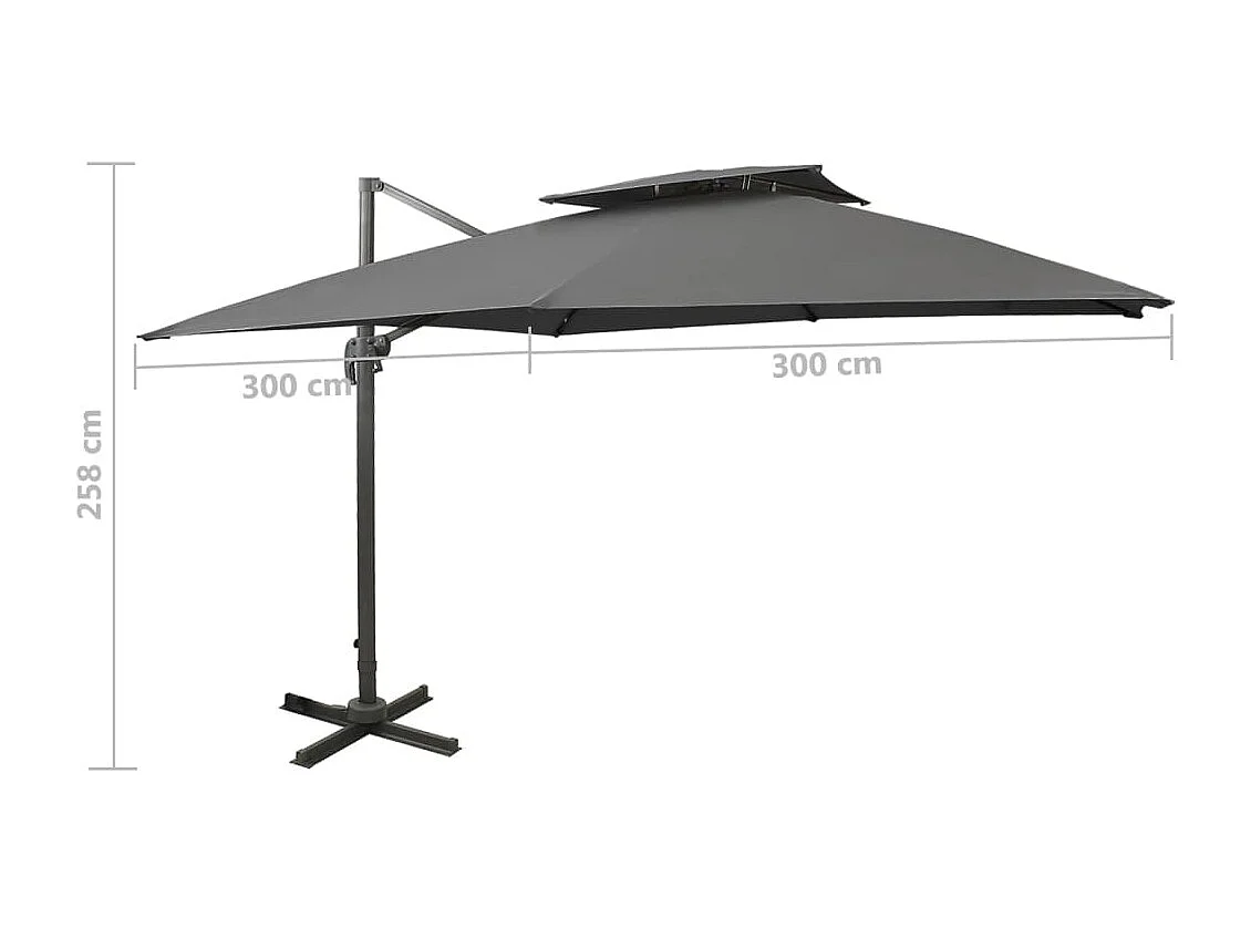 Parasol déporté avec double toit 300x300 cm anthracite