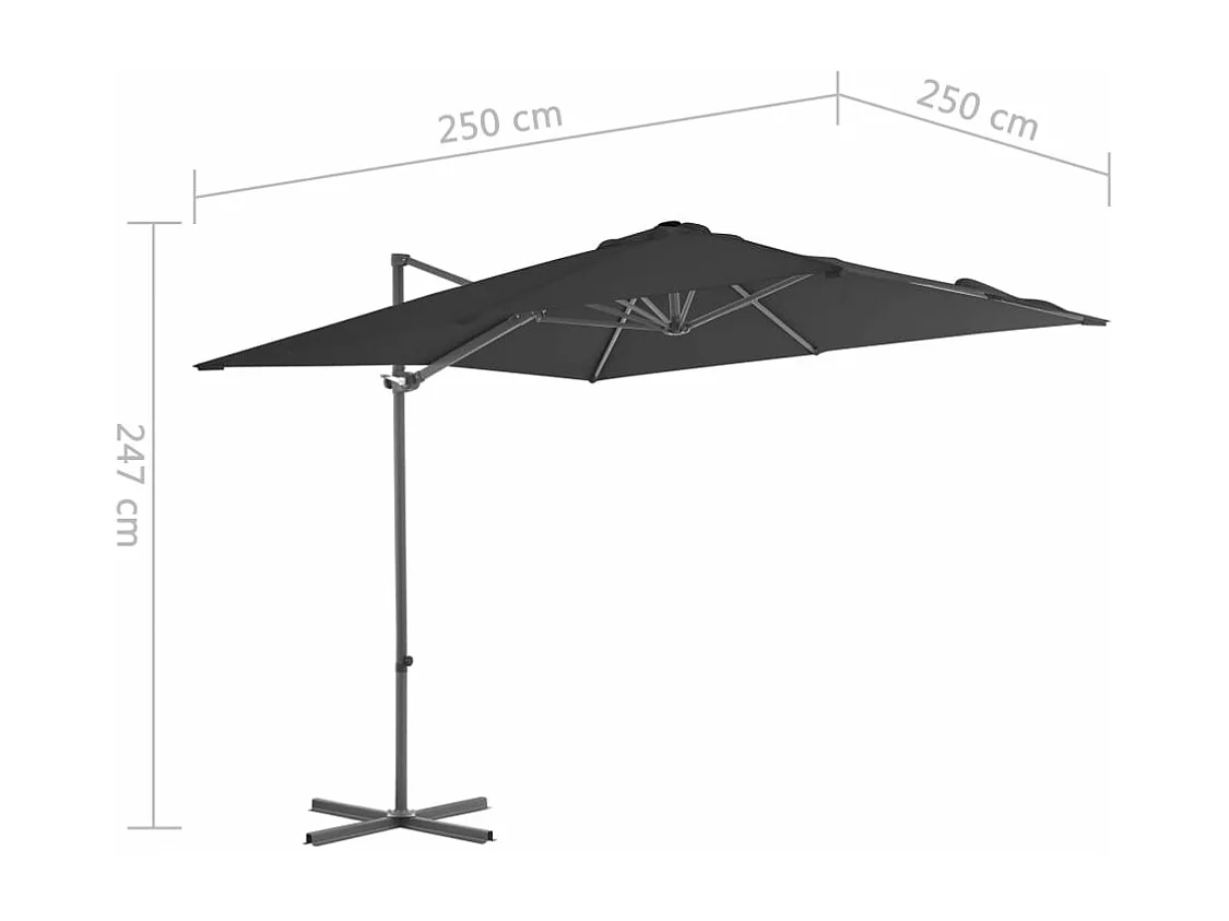 Guarda-sol cantilever com poste de aço 250x250 cm Antracite