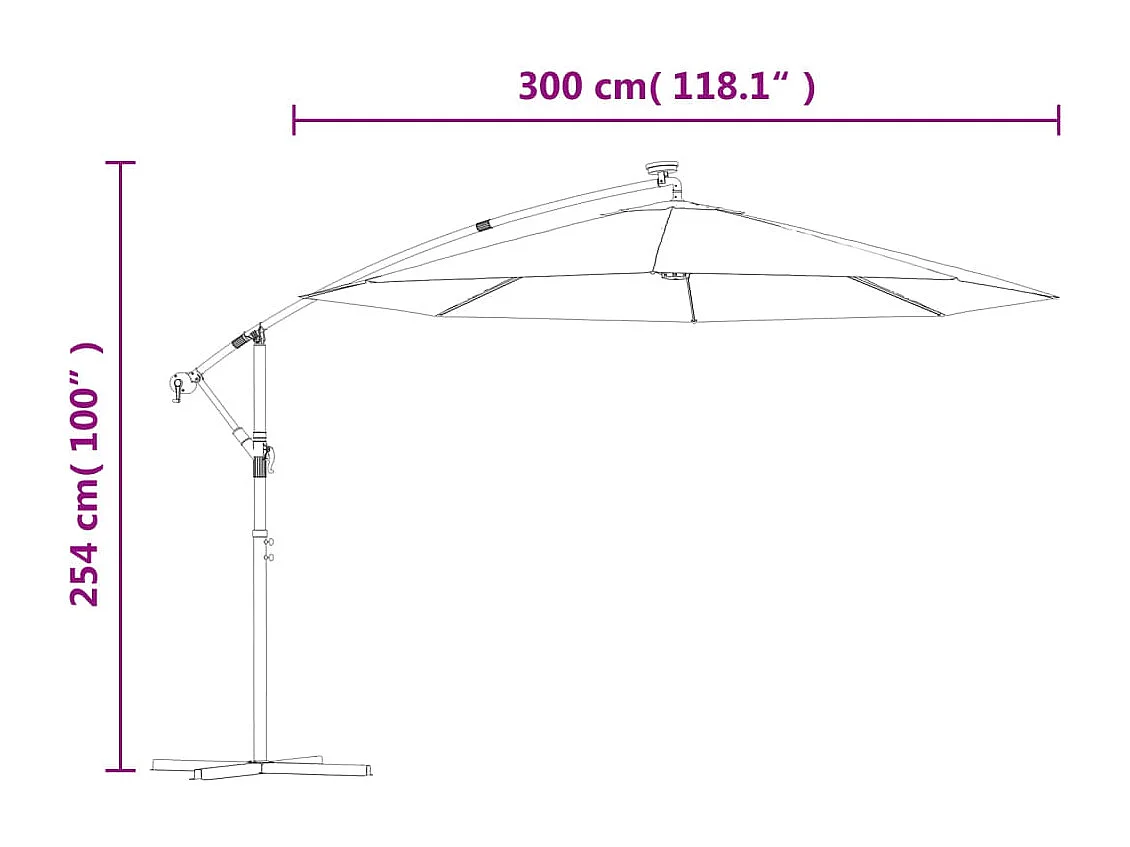 LED zweefparasol en stalen paal 300 cm Taupe