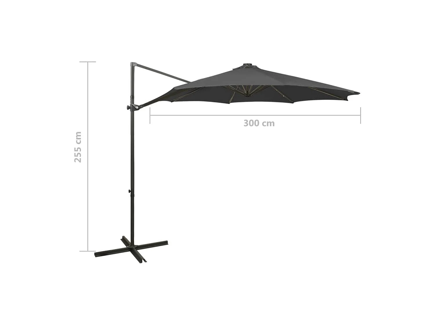 Parasol déporté avec mât et lumières LED Anthracite 300 cm