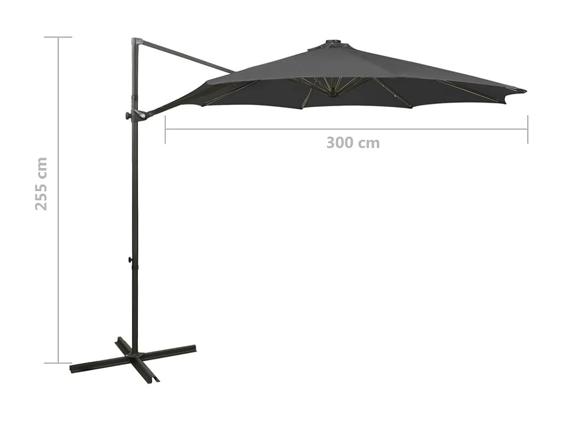 Parasol déporté avec mât et lumières LED Anthracite 300 cm