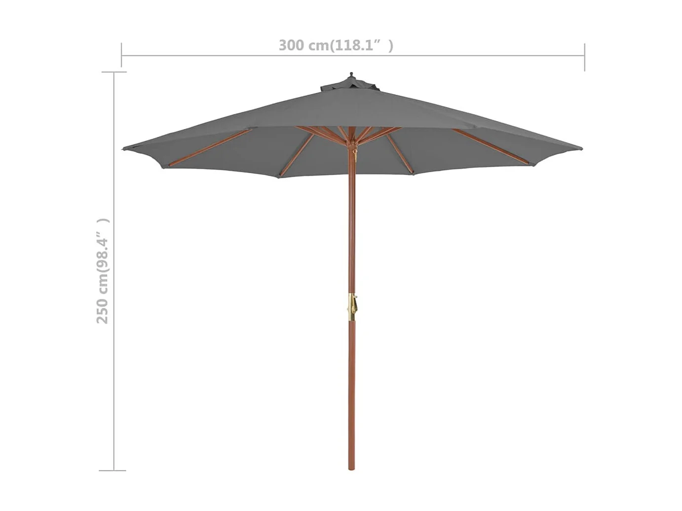 Parasol d'extérieur avec mât en bois 300 cm Anthracite