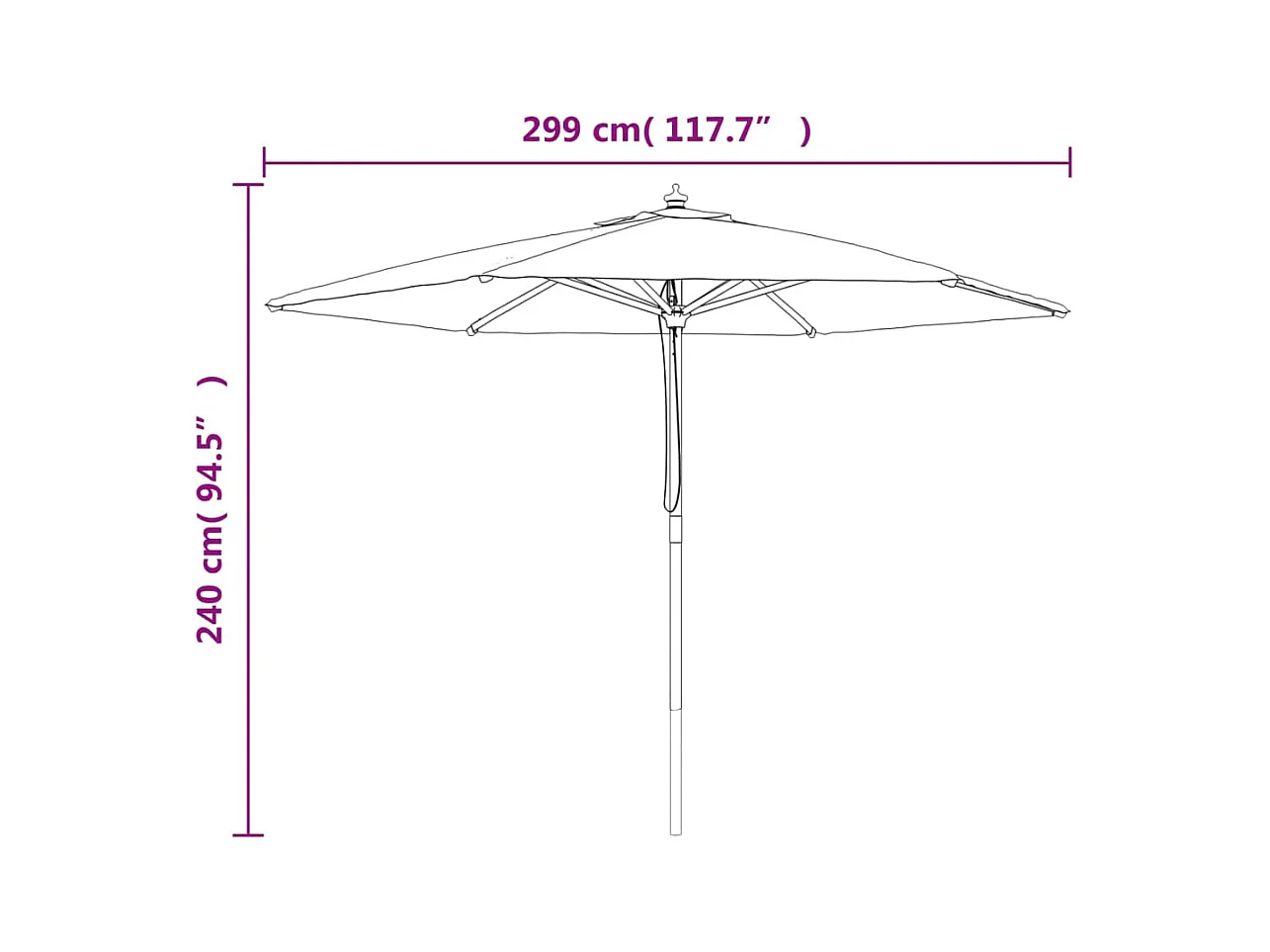 Parasol de jardin avec mât en bois taupe 299x240 cm
