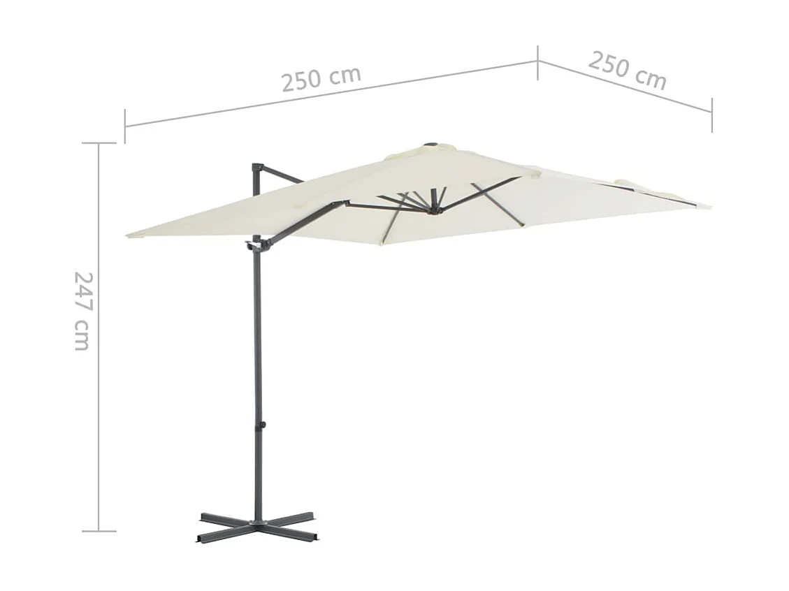 Parasol en porte-à-faux avec mât en acier 250 x 250 cm Sable