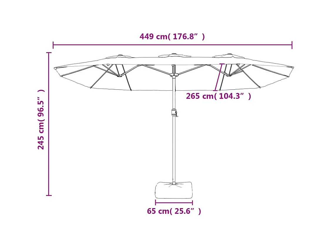 Parasol à double tête avec LED terre cuite 449x245 cm