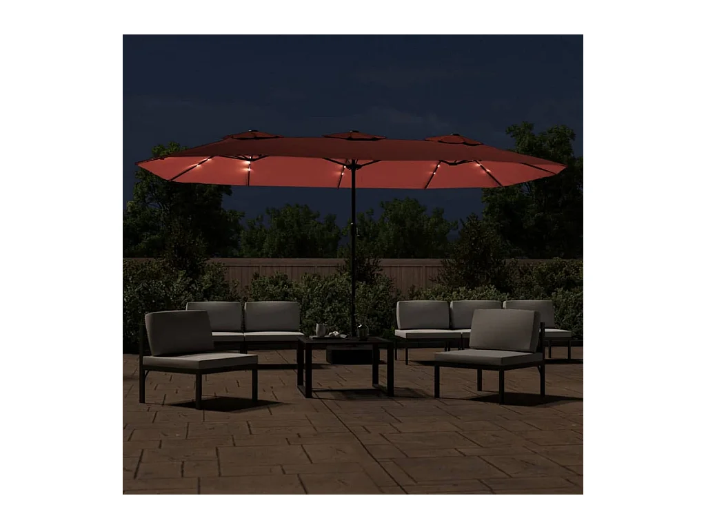 Parasol à double tête avec LED terre cuite 449x245 cm
