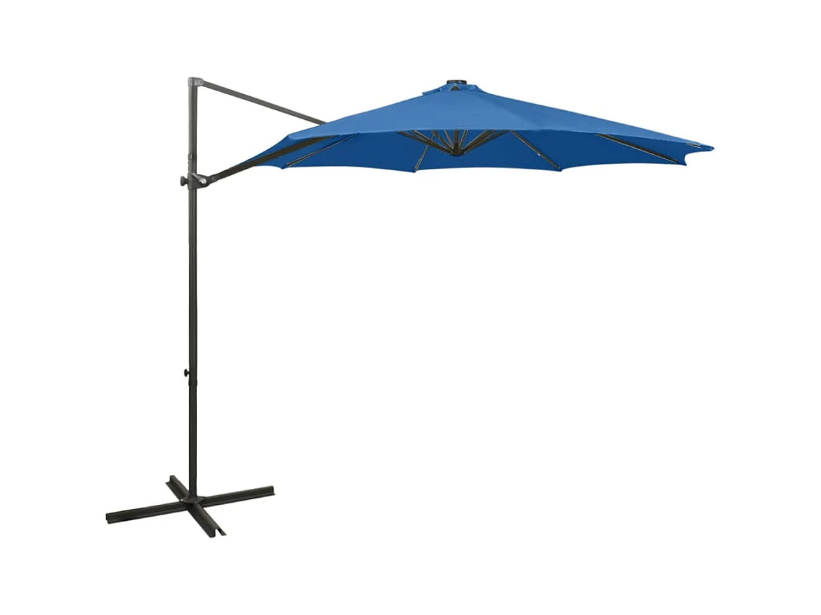 Offsetparasol met mast en LED-verlichting Azuurblauw 300 cm